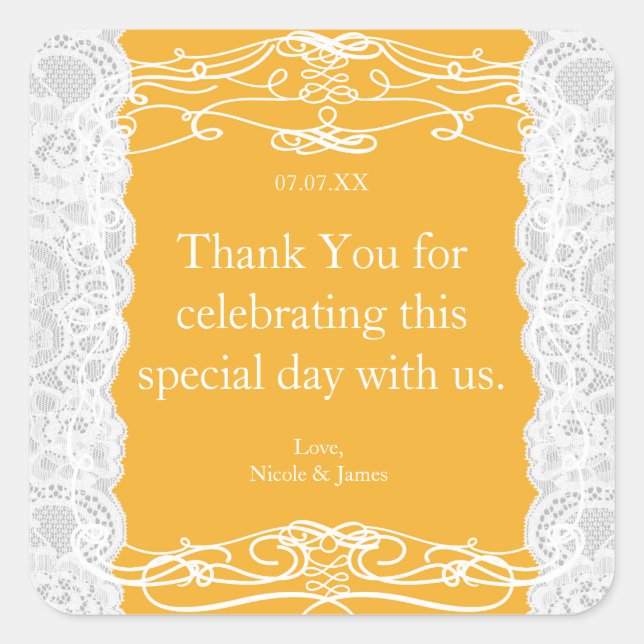 Yellow & White Lace Elegant Wedding Favor Stickers (Front)