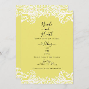 Yellow & White Lace Elegant Wedding Invitation
