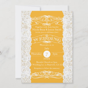 Yellow & White Lace Elegant Wedding Invitations