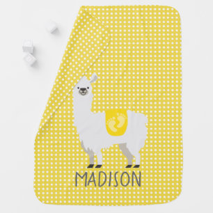 Yellow & White Llama Gender Neutral Baby Blanket