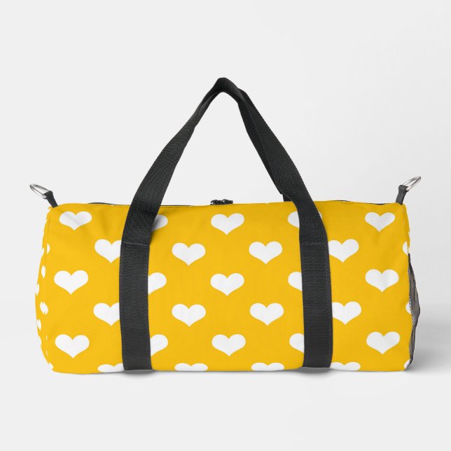 Yellow White Love Heart Pattern Design  Duffle Bag (Front)