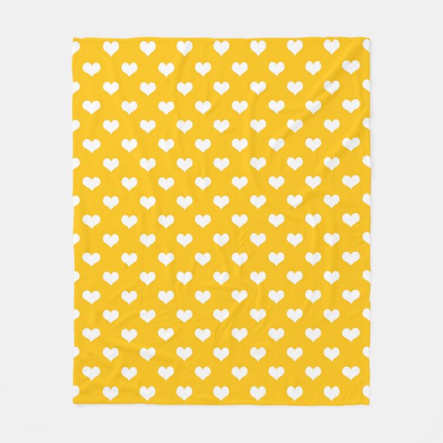 Yellow White Love Heart Pattern Design  Fleece Blanket (Front)