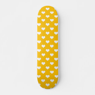 Yellow White Love Heart Pattern Design  Skateboard