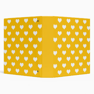 Yellow White Lovely Hearts Design 3 Ring Binder
