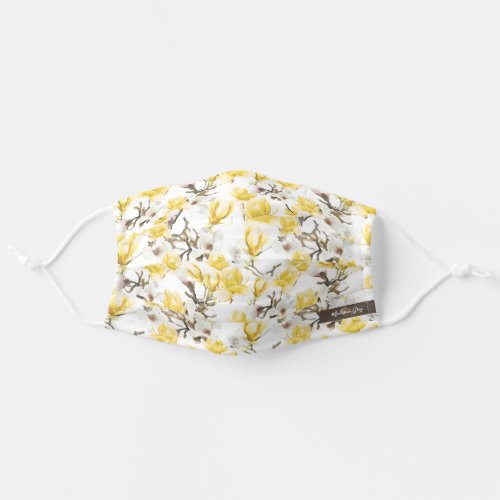 Yellow  White Magnolia Blossom Watercolor Pattern Adult Cloth Face Mask