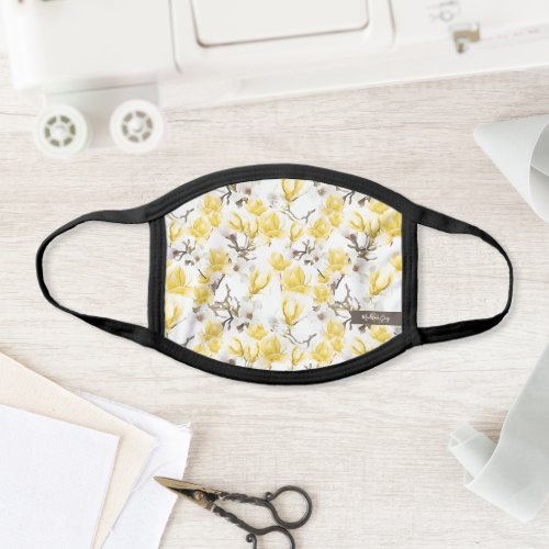 Yellow  White Magnolia Blossom Watercolor Pattern Face Mask