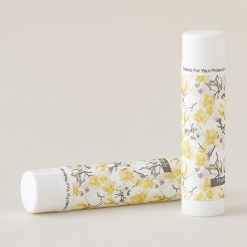 Yellow  White Magnolia Blossom Watercolor Pattern Lip Balm