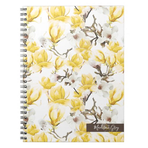 Yellow  White Magnolia Blossom Watercolor Pattern Notebook