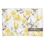 Yellow &amp; White Magnolia Blossom Watercolor Pattern Pillow Case at Zazzle