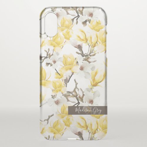 Yellow  White Magnolia Blossom Watercolor Pattern iPhone X Case