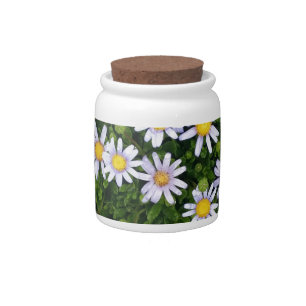 Yellow White Margarita Flowers with Grey Pebbles Candy Jar