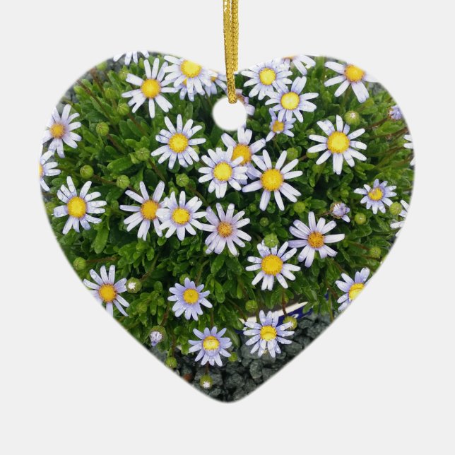 Yellow White Margarita Flowers with Grey Pebbles Ceramic Ornament (Front)