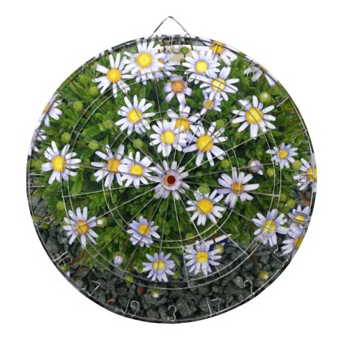 Yellow White Margarita Flowers with Grey Pebbles Dartboard