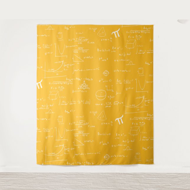 Yellow White Mathematic Formulas Equations Tapestry (Front)
