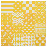 Yellow White Mixed Patterns Patchwork Design  Fabric