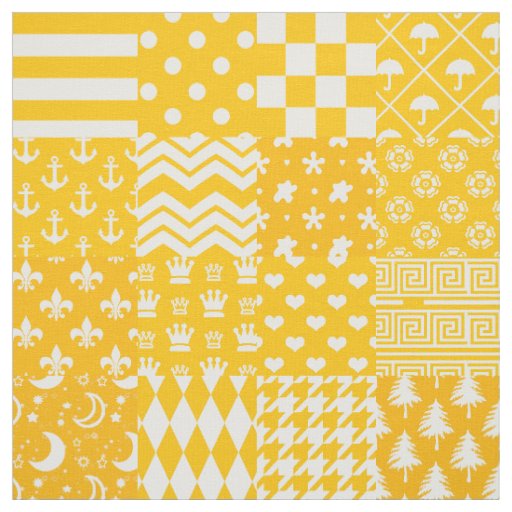 Yellow White Mixed Patterns Patchwork Design  Fabric