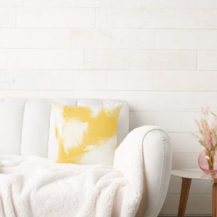 Yellow & White Modern Abstract Brushstrokes Throw Pillow