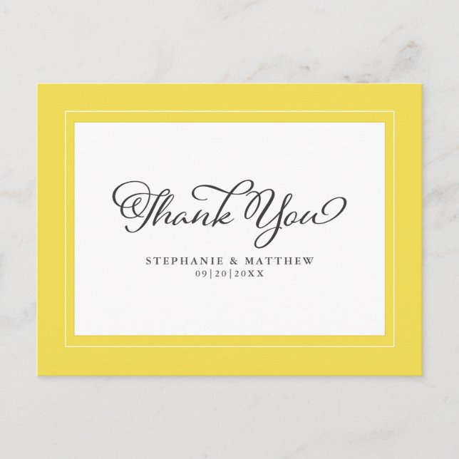 Yellow White Modern Elegant Wedding Thank You  Postcard (Front)