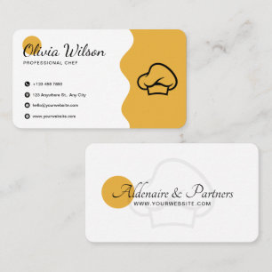 Yellow White Modern Professional Chef with Address Business Card