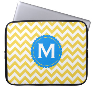 Yellow White Monogram Chevron Pattern Laptop Sleeve