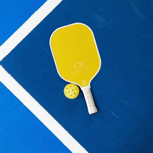 Yellow white monogram initials name carbon fiber pickleball paddle 