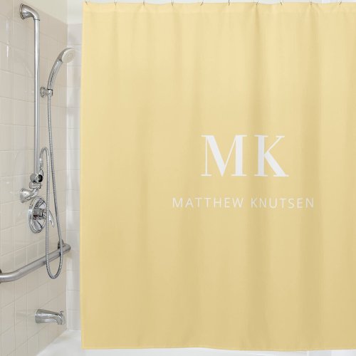 Yellow white monogram initials name shower curtain