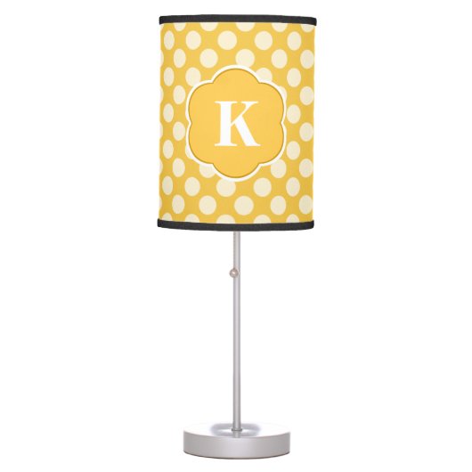 Yellow White Monogram Polka Dot Pattern Table Lamp (Front)
