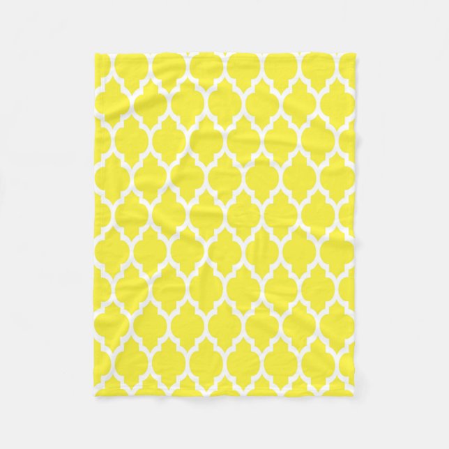 Yellow White Moroccan Quatrefoil Pattern #4 Fleece Blanket (Front)
