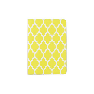 Yellow White Moroccan Quatrefoil Pattern #4 Passport Holder