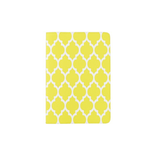 Yellow White Moroccan Quatrefoil Pattern #4 Passport Holder (Front)