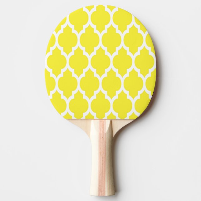 Yellow White Moroccan Quatrefoil Pattern #4 Ping-Pong Paddle (Front)