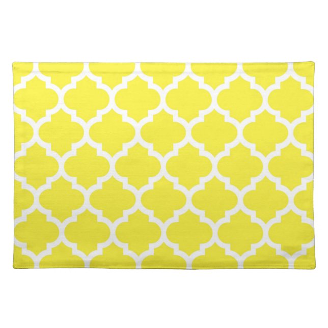 Yellow White Moroccan Quatrefoil Pattern #5 Placemat (Front)