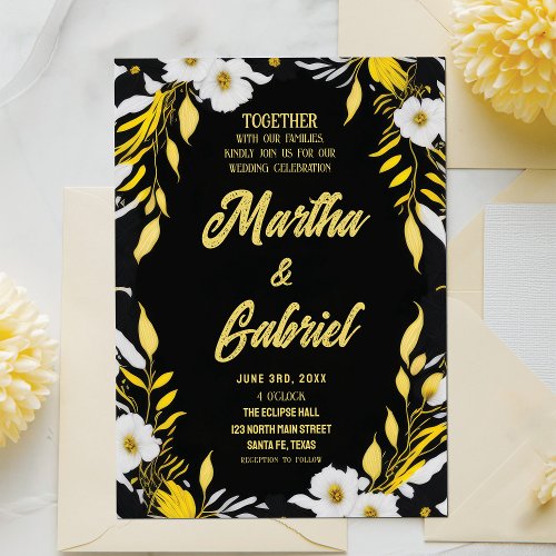 Yellow White Paperwhites Floral Leaves Wedding Invitation