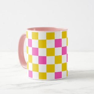 Yellow White Pink Checkered Design Mug