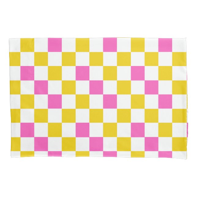 Yellow White Pink Checkered Design  Pillow Case (Front)