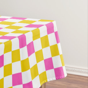 Yellow White Pink Checkered Design  Tablecloth