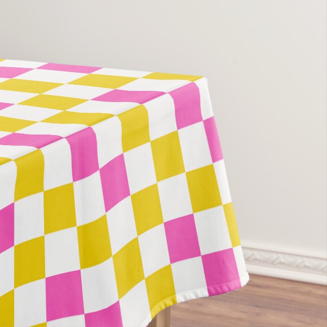 Yellow White Pink Checkered Design  Tablecloth (In Situ)
