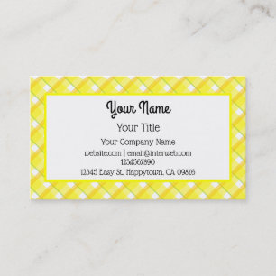 Yellow White Plaid Pattern Editable Business Card