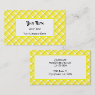 Yellow White Plaid Pattern Editable Business Cards