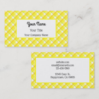Yellow White Plaid Pattern Editable Business Cards