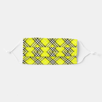 Yellow & White Plaid Patterns Adult Cloth Face Mask by JLBIMAGES at Zazzle
