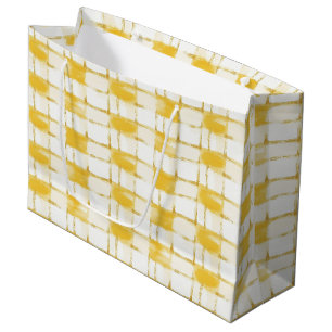 Yellow White Plaid Stripes Birthday Large Gift Bag