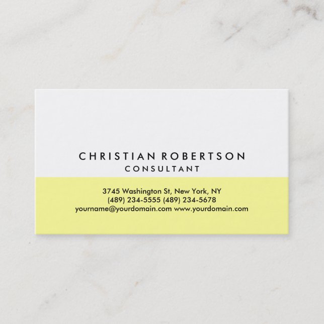 Yellow White Plain Modern Business Card (Front)