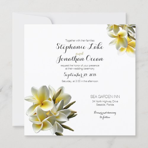 Yellow White Plumeria Hawaiian Wedding Invitation