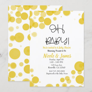 Yellow & White Polka Dot Bubbles OH BABY Shower Invitation