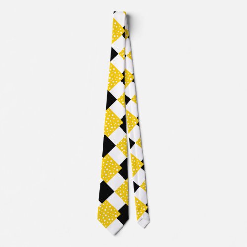 Yellow White Polka Dots Black  White Geometric Neck Tie