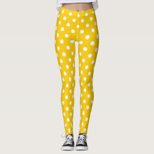 Yellow White Polka Dots Design Leggings
