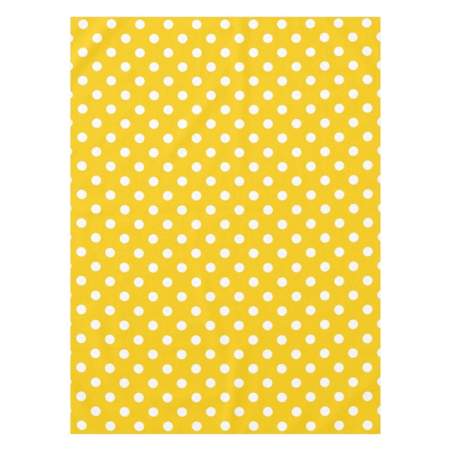 Yellow White Polka Dots Design Tablecloth (Front)
