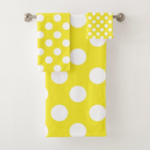 Yellow  White Polka Dots Dot Bath Towel Set
