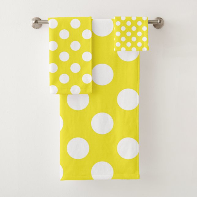 Yellow & White Polka Dots Dot Bath Towel Set (Insitu)